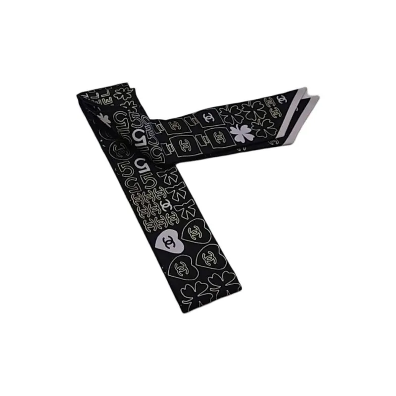 CHANEL Silk Scarves Women's Black-2