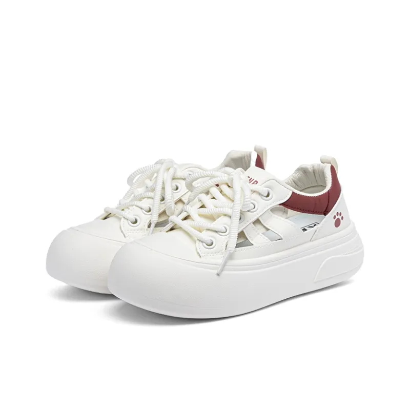 RENBEN Anti Slip Wear Resistant Low Top Skateboard Shoes Women's Beige Burgundy-2
