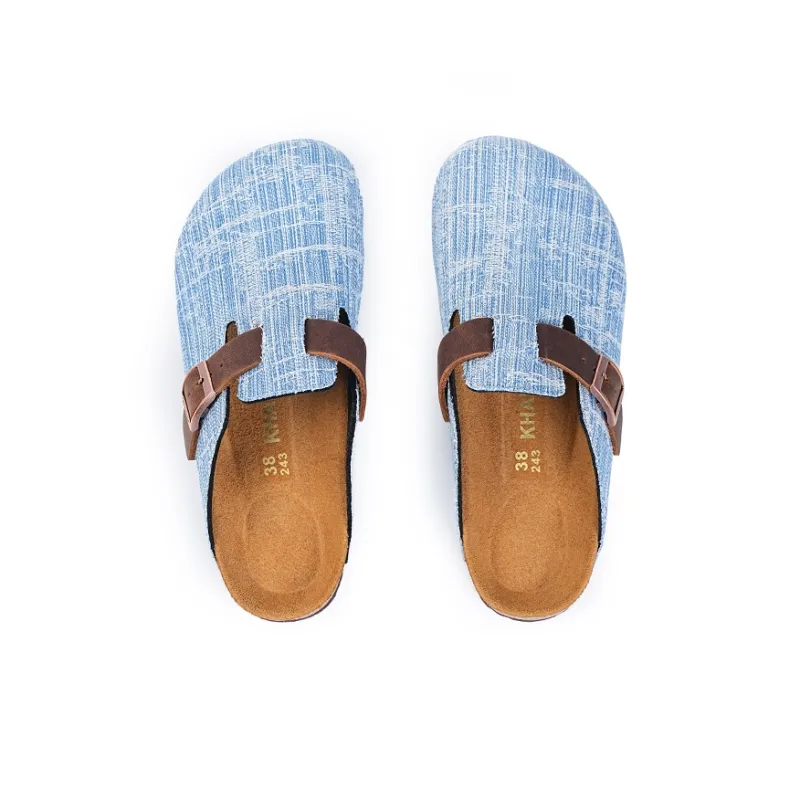 Khadgar EVA Cork Sole Quiet Abrasion Resistant Slip Resistant Closed Toe Slippers Women's Light Blue Dark Brown-3