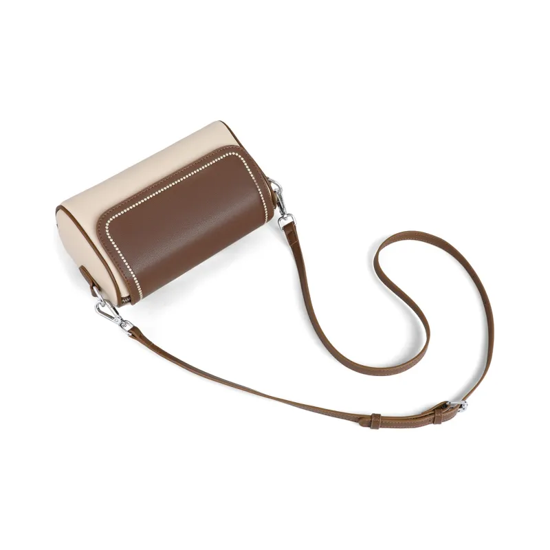 PT'SON Cow Leather Shoulder Bag, Crossbody Bag Regular Women's Ecru & Coffee-5