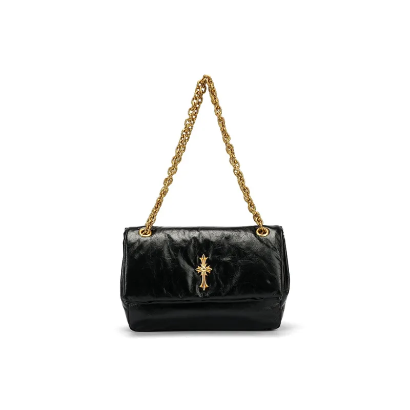Ed Hardy Classic Series Cow Leather Shoulder Bag, Crossbody Bag Regular Women's Crack Black/Graphite Gray-5