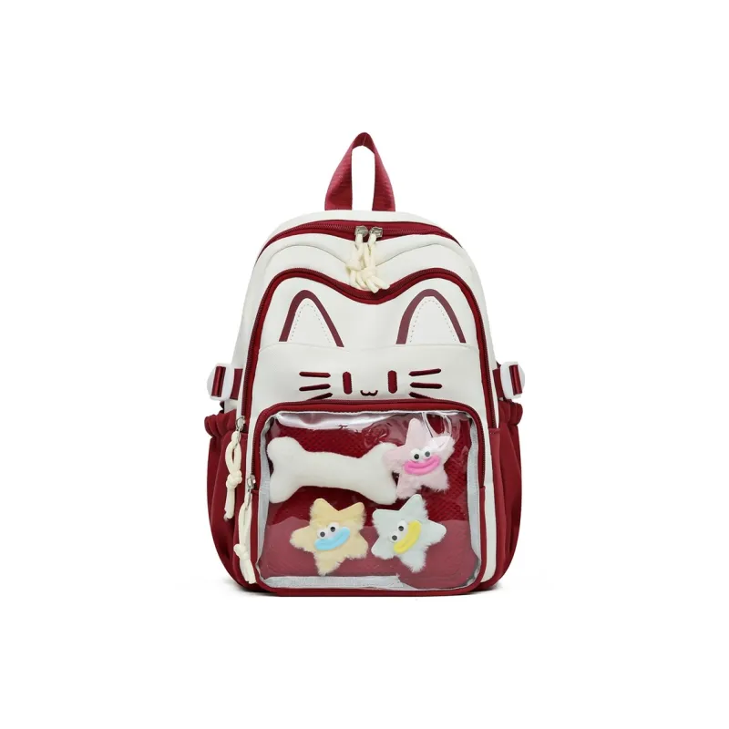 Meow In The Grass Nylon Backpack Regular Women's Blue/Khaki/Red/Pink/Black-12