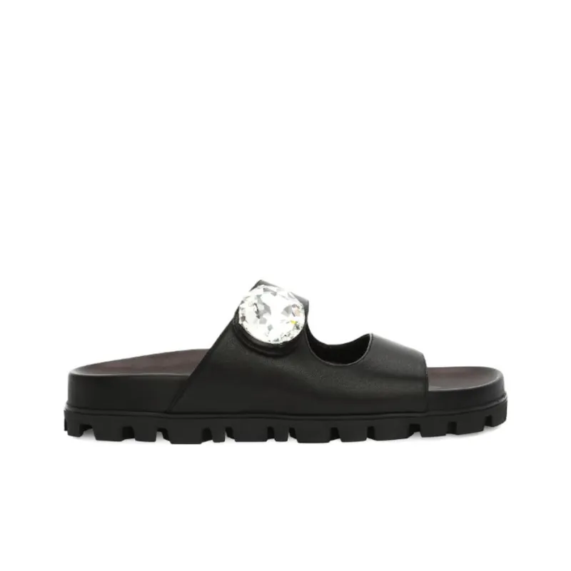 MIU MIU Slip Resistant Slide Slippers Women's Black-1