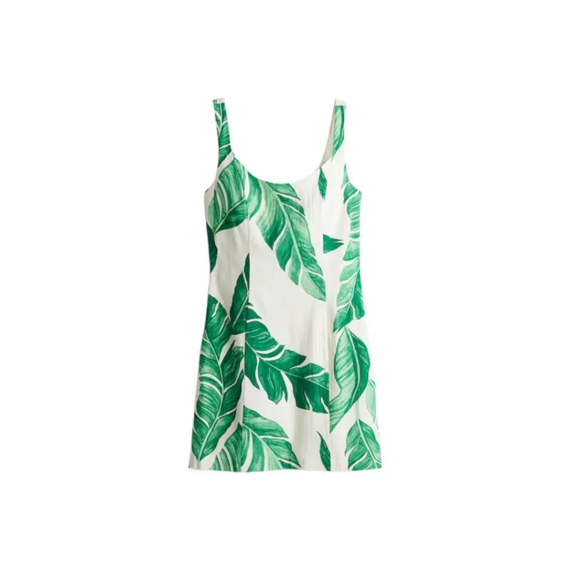 H&M Slip Dresses Women's White/Green Pattern-0