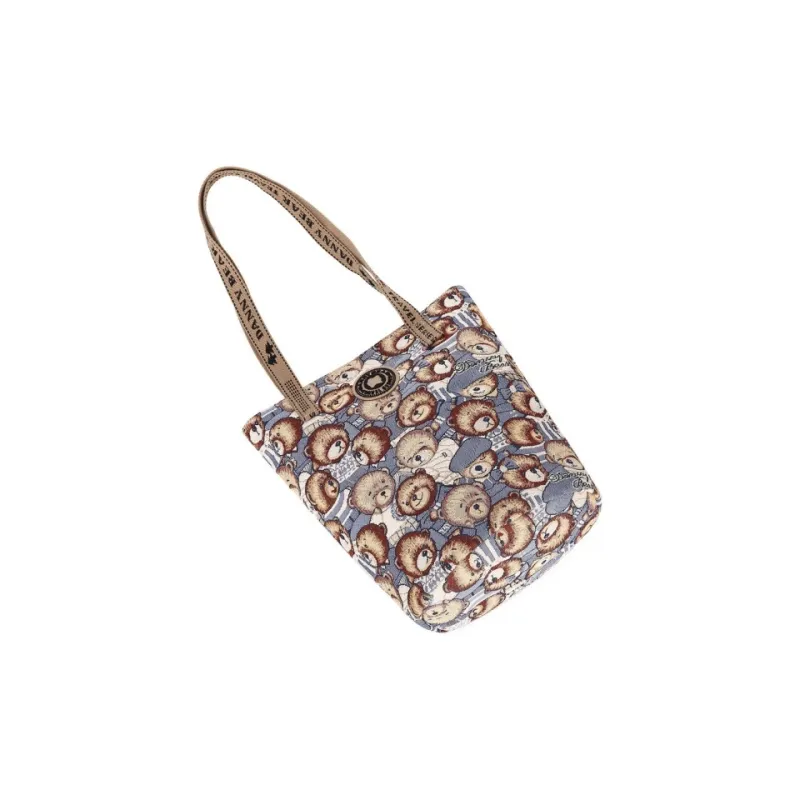 DANNYBEARJEANS Fabric Tote Bag, Shopping Bag, Shoulder Bag Women's Vintage Bear Blue-1