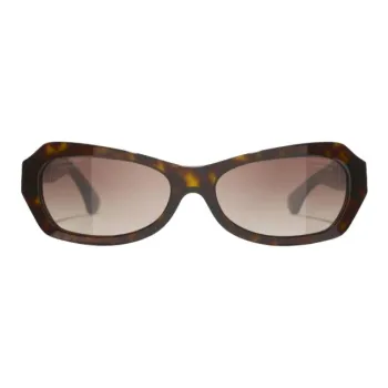 CHANEL Acetate Metal Calfskin Irregular Shape Sunglasses Unisex Tortoiseshell