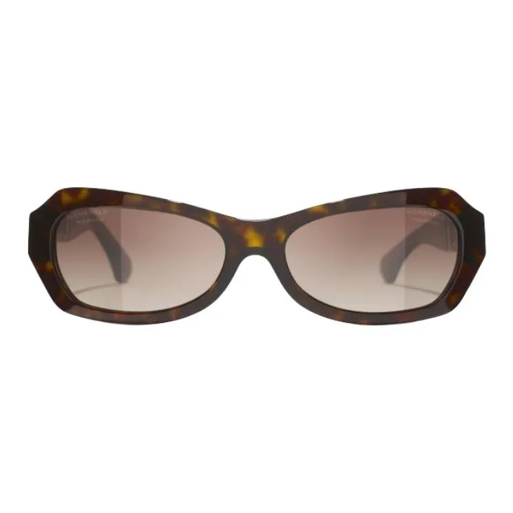 CHANEL Acetate Metal Calfskin Irregular Shape Sunglasses Unisex Tortoiseshell-0