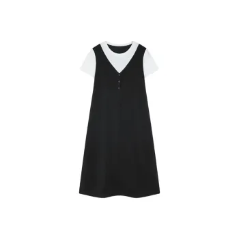 Mo Han Yi Mei Short Sleeved Dress Women's Black & White
