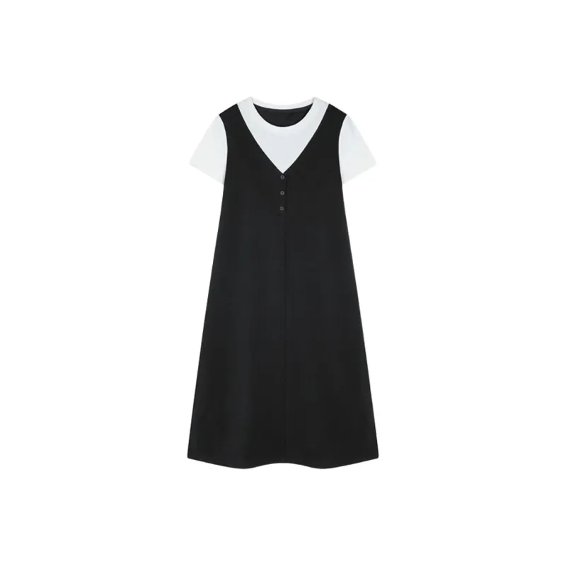 Mo Han Yi Mei Short Sleeved Dress Women's Black & White-0