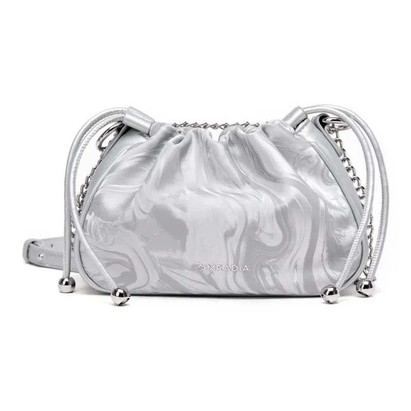 MOYYI Synthetic Leather Cloud Bag, Crossbody Bag, Shoulder Bag Women's Silver/Tofu Dry Color-1