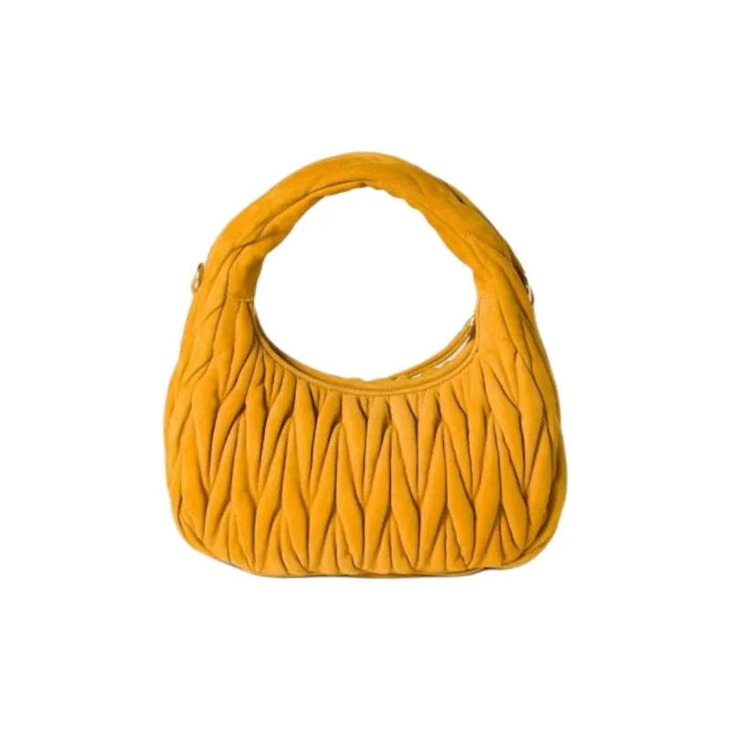 MIU MIU Wander Series Lambskin Hobo Bag, Shoulder Bag, Crossbody Bag, Handbag Trumpets Women's Yellow-2