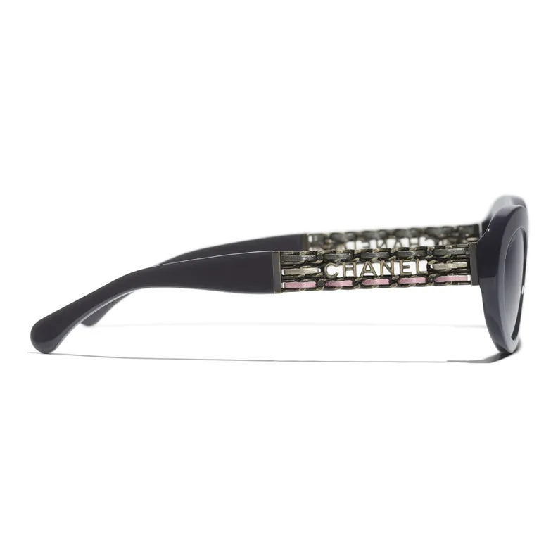 CHANEL Acetate Metal Calfskin Irregular Shape Sunglasses Unisex Dark Gray-1