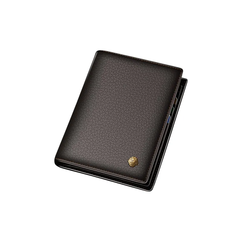 Old Man's Head Top Grain Cow Leather Wallet Men's Black/Coffee-0