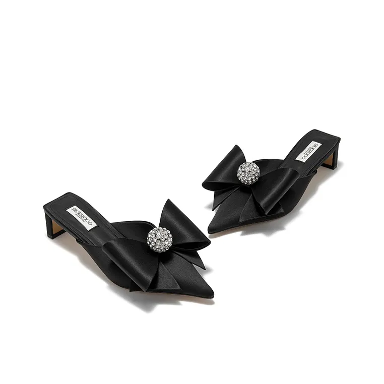 SHOESZOOO Rubber Sole Rhinestone Abrasion Resistant Slip Resistant Closed Toe High Heel Slippers Women's Black-2
