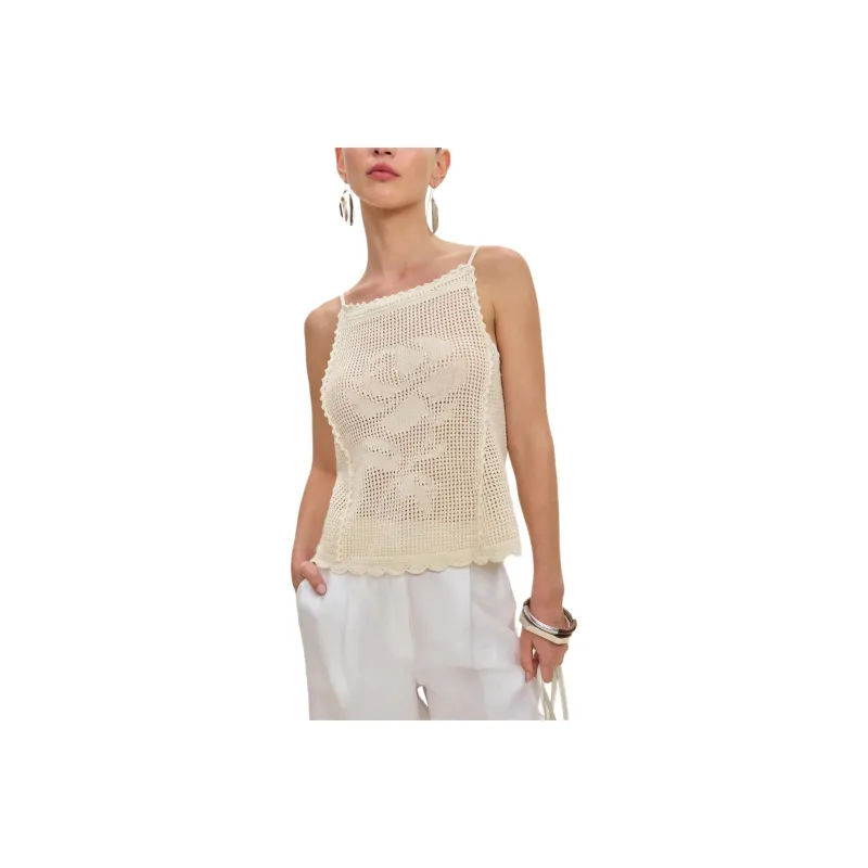 REFORMATION Sonnet Cotton Linen Crochet Tank Camisole Women's-0