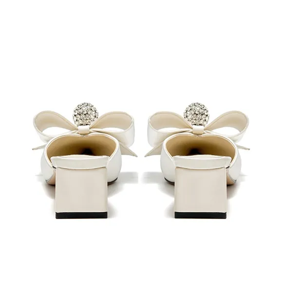 SHOESZOOO Rubber Sole Rhinestone Abrasion Resistant Slip Resistant Closed Toe Slippers Women's Moon White-4