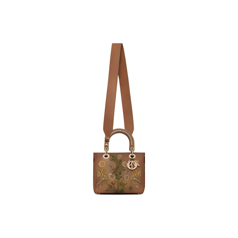 DIOR Lady Dior Cow Leather Handbag Lady Dior Bag Trumpets Women's Brown-3