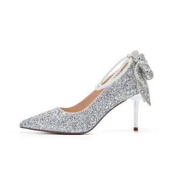 Hotwind Slim Heel High Heels 8cm Women's Silver