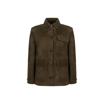 VINCE Leather Jacket Women's Brown Green
