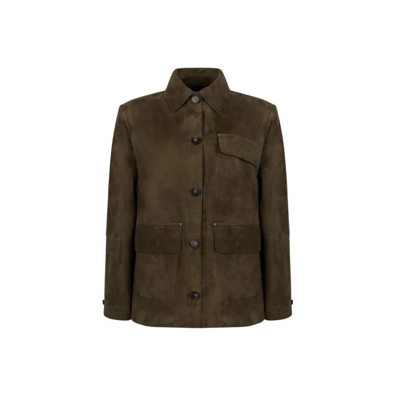 VINCE Leather Jacket Women's Brown Green-0