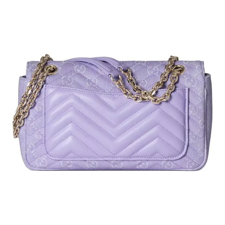 GUCCI GG Marmont Denim Crossbody Bag, Shoulder Bag Medium Size Women's Light Purple & White-3