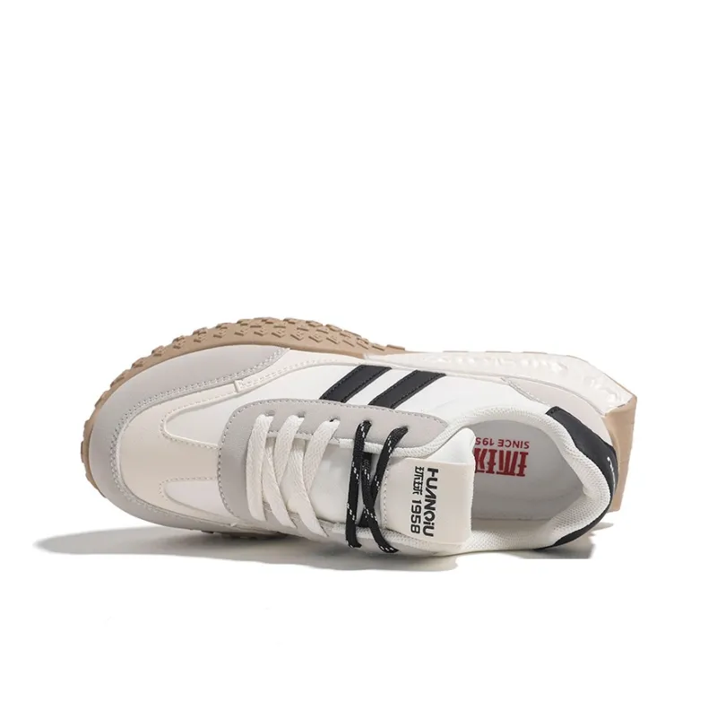 HUANQIU Abrasion Resistant Lightweight Height Increasing Low Top Casual Shoes Women's Beige Black-2