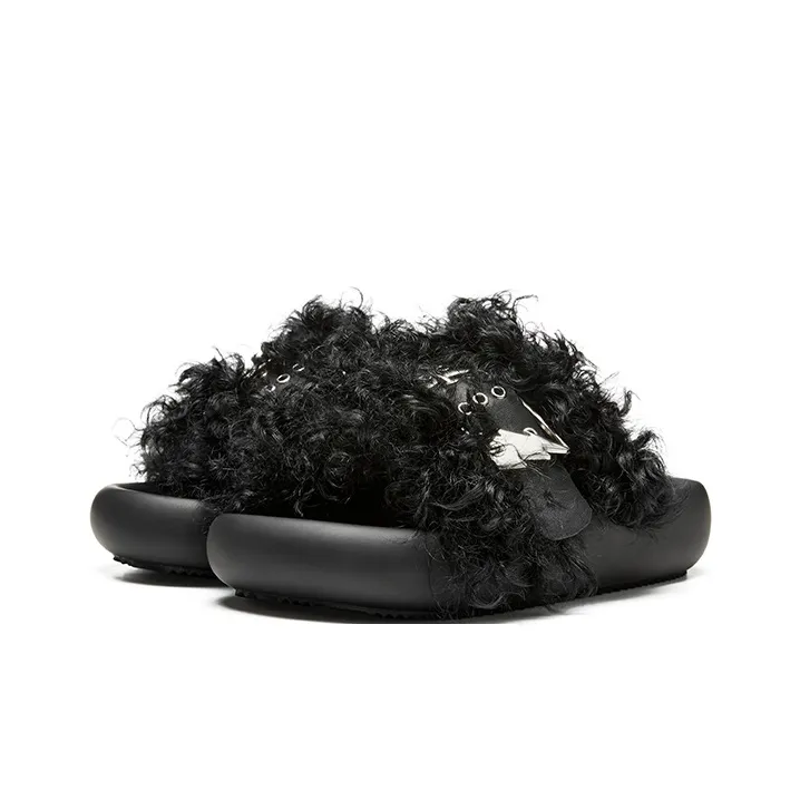 XMZY Initial Round Collection Leather Patchwork Abrasion Resistant Slide Slippers Women's-1