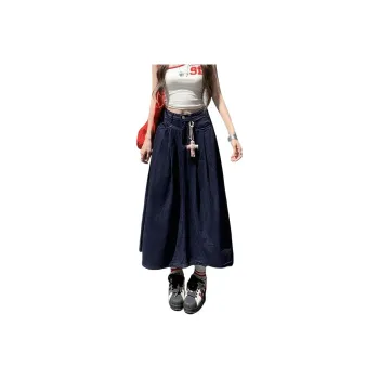 ZAZN Denim Long Skirts Women's Navy Blue