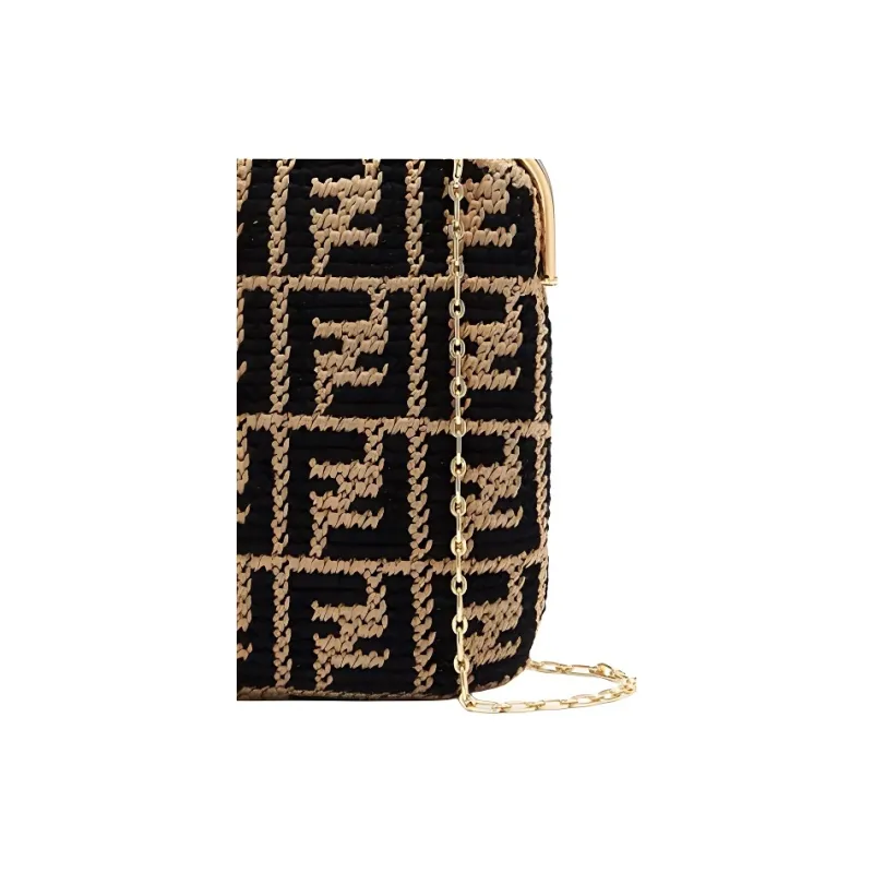 FENDI Baguette Sheepskin Baguette Bag Crossbody Bag Mini Women's Black/Brown-3