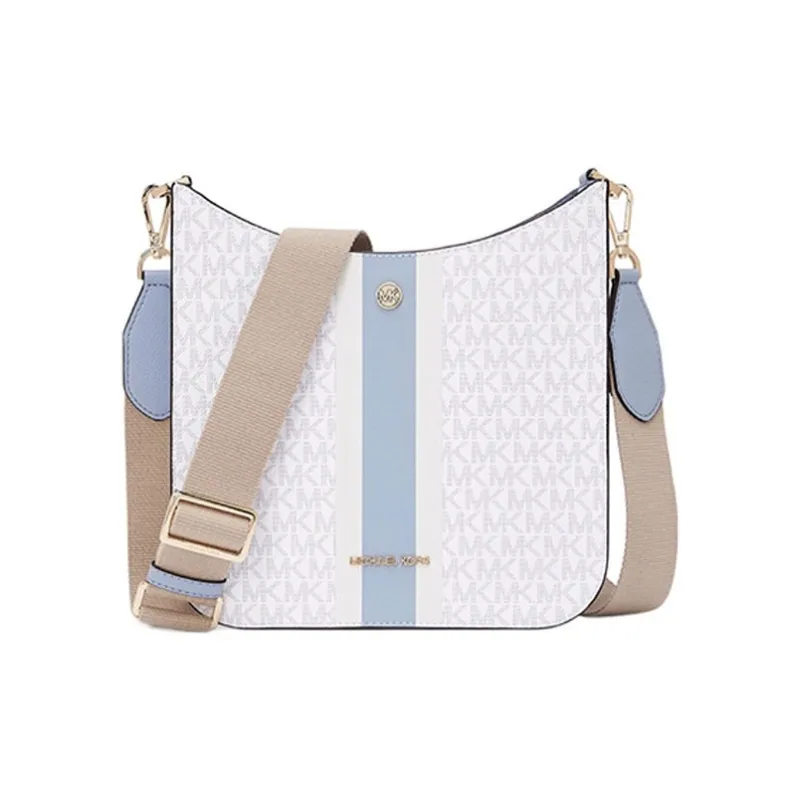 MICHAEL KORS Briley Artificial Leather Messenger Bag, Crossbody Bag Medium Size Women's Cream, White, Blue & Multicolor-0