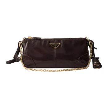PRADA Re Edition Calfskin Shoulder Bag Medium Size Women's Dark Brown