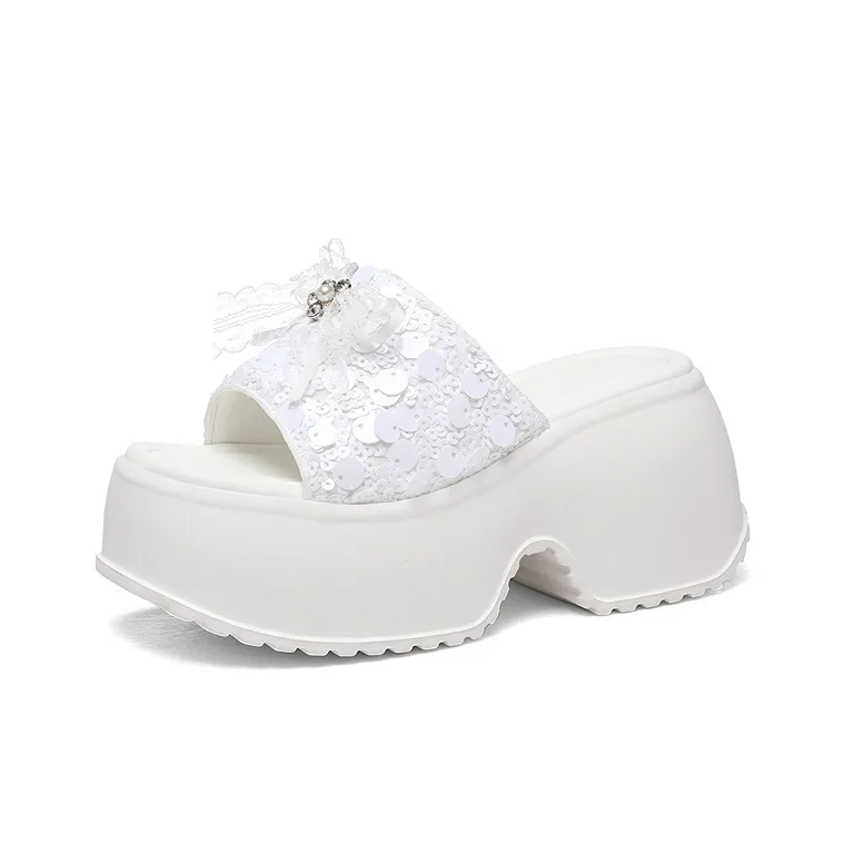Golden Silk Rabbit Sequins Slip Resistant Abrasion Resistant Quick Dry Slide Slippers Women's-8