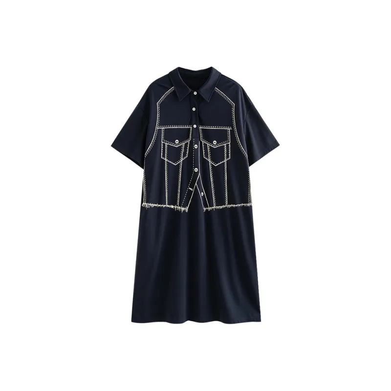 Initial Language Short Sleeved Dress Women's-0