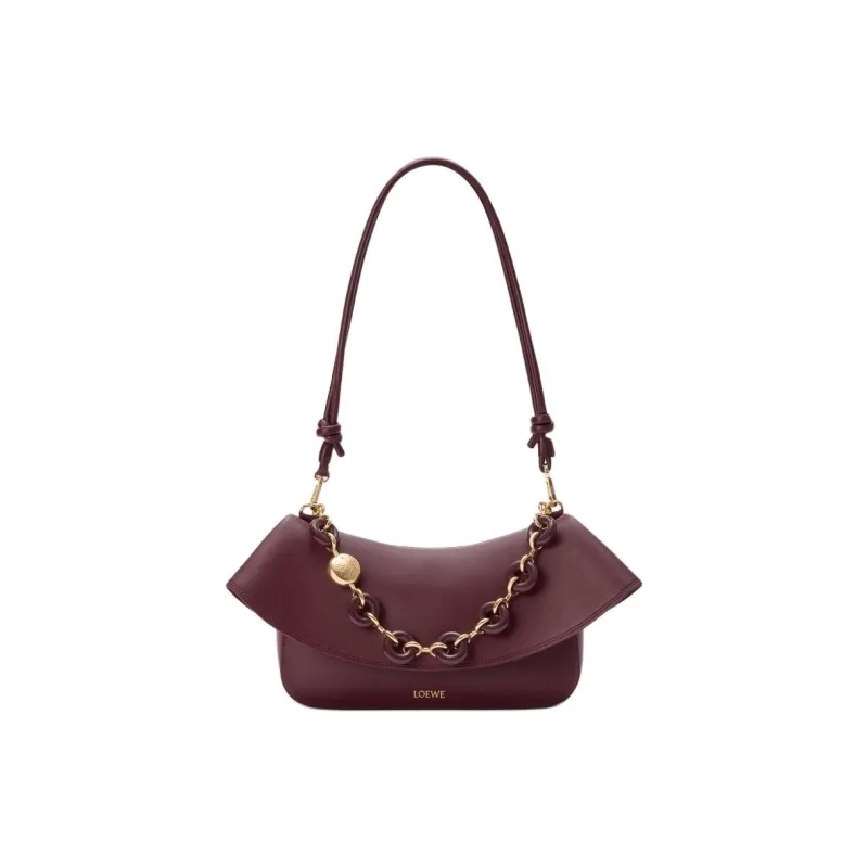 LOEWE Calfskin Crossbody One Shoulder Handbag Medium Size Women's Dark Burgundy-1