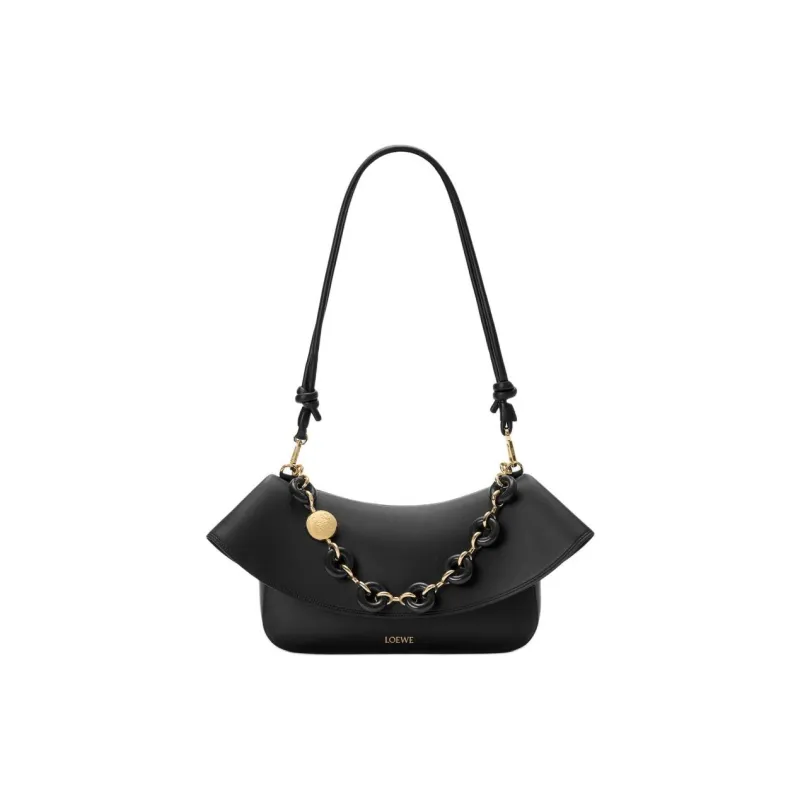LOEWE Calfskin Crossbody One Shoulder Handbag Medium Size Women's Black-2