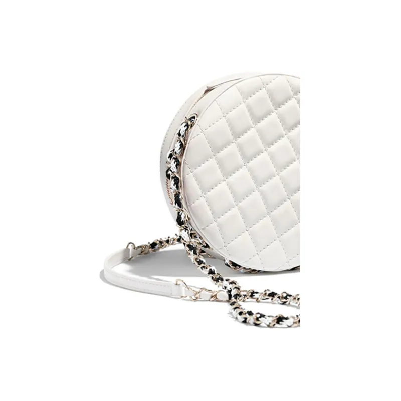 CHANEL Sheepskin Round Bag, Shoulder Bag, Crossbody Bag Women's Black/White-4