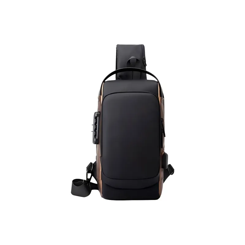 Boniu Nylon Fabric Sling Bag Regular Men's Black/Gray & Brown/Black & Brown-4