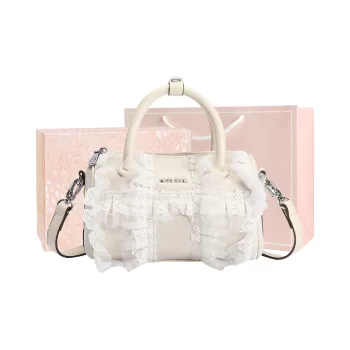 MISS GAIL Synthetic Leather Boston Bag, Shoulder Bag, Crossbody Bag, Handbag Women's Lace White