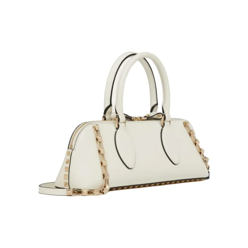 Valentino Rockstud Calfskin One Shoulder Handbag Women's Ecru-1
