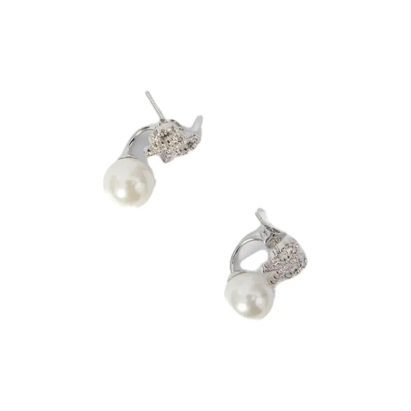 Self portrait Brass, Stainless Steel, Zircon, Faux Pearl Earrings Women's Silver-1