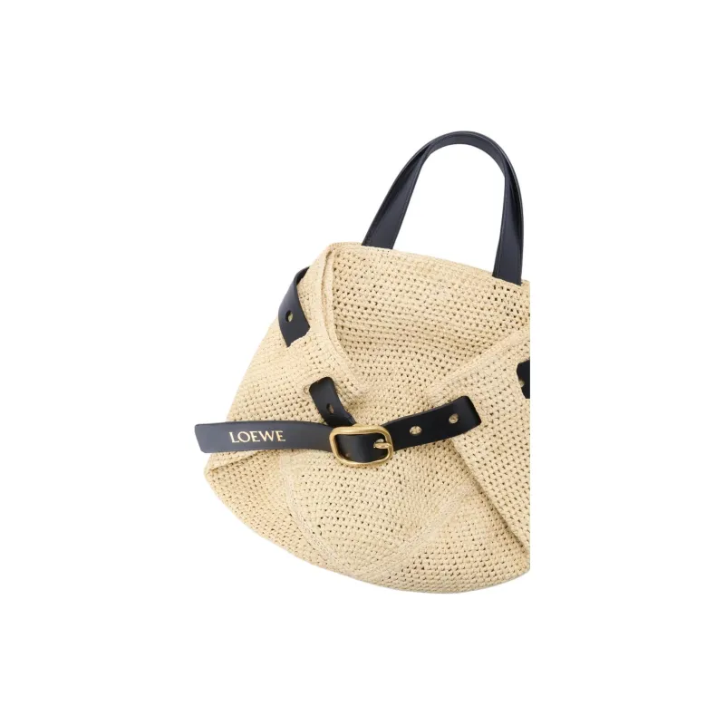 LOEWE Raffia Tote Bag, Shopping Bag, Shoulder Bag, Crossbody Bag, Handbag Mini Women's Beige & Black-5