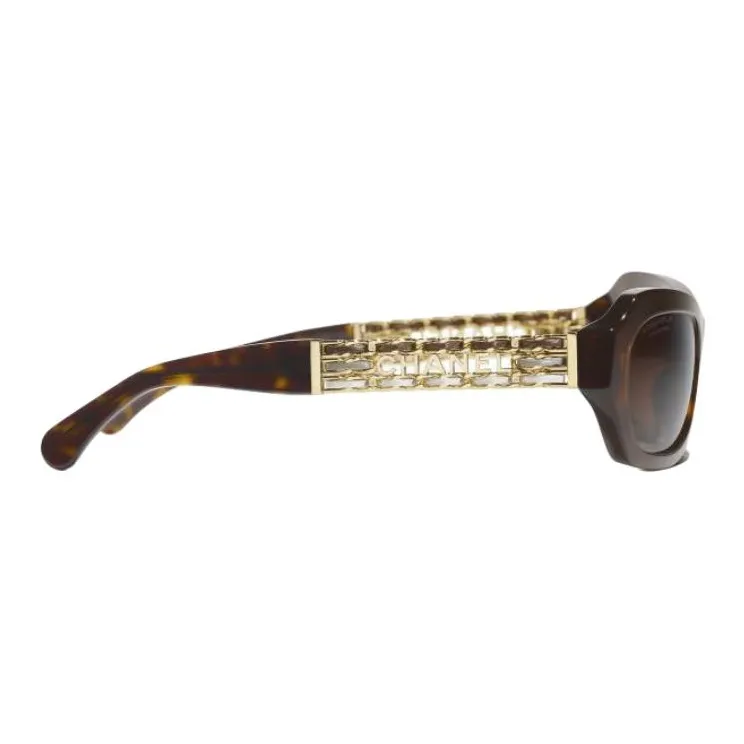 CHANEL Acetate Metal Calfskin Irregular Shape Sunglasses Unisex Tortoiseshell-1