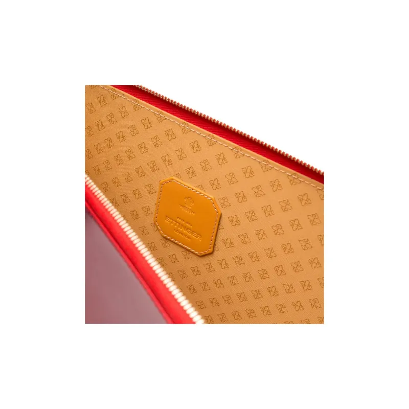 ETTINGER Leather Clutch Large Size Unisex Red & Tan-3