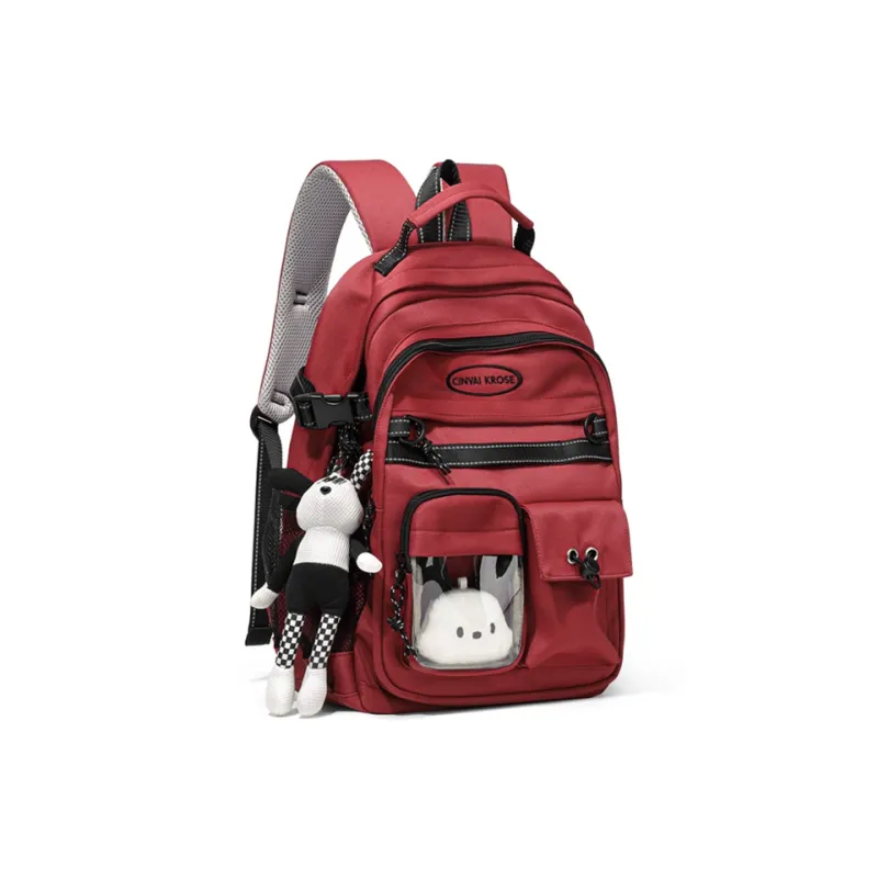CinvaiKrose Fabric Backpack Short Trip Travel Bag Tubas Women's Ecru/Red-7