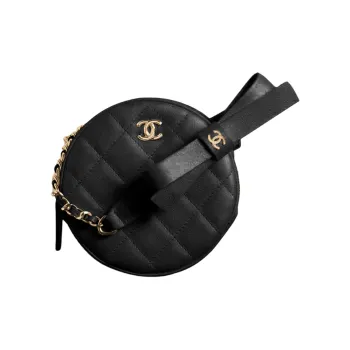 CHANEL 21K Winter Leather Round Bag, Shoulder Bag, Crossbody Bag Women's Black