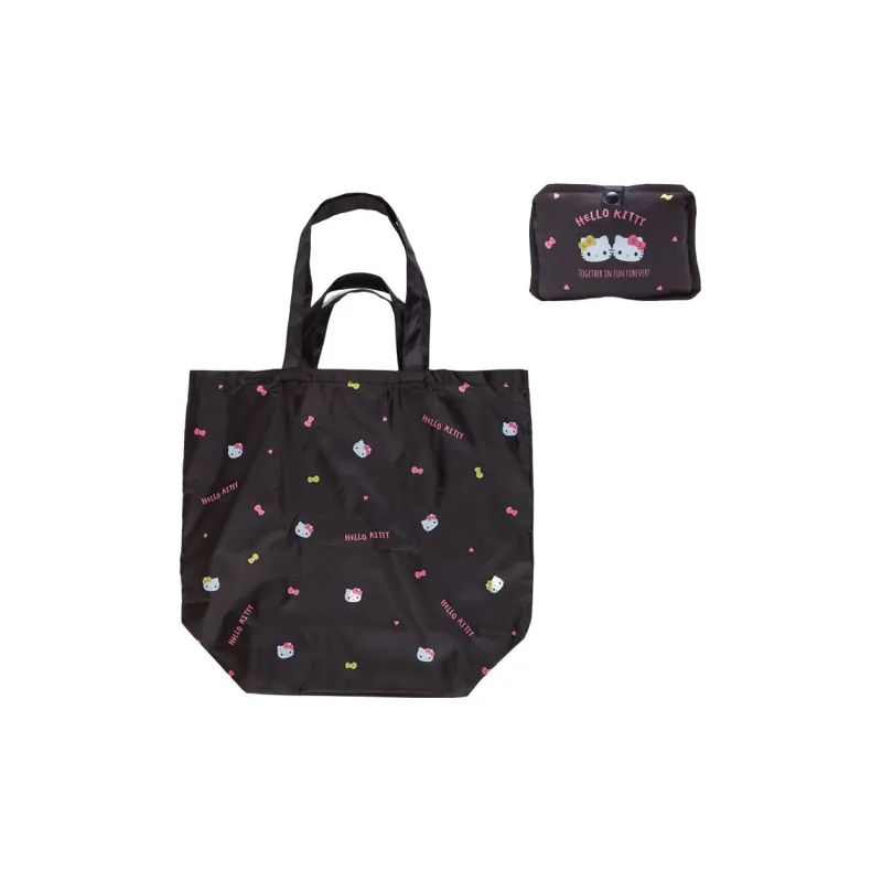 Sanrio Hello Kitty Polyester Tote Bag, Shopping Bag, Handbag Medium Size Women's Black-0