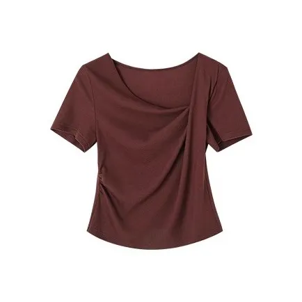 HDFULERN T Shirts Women's Burgundy-0