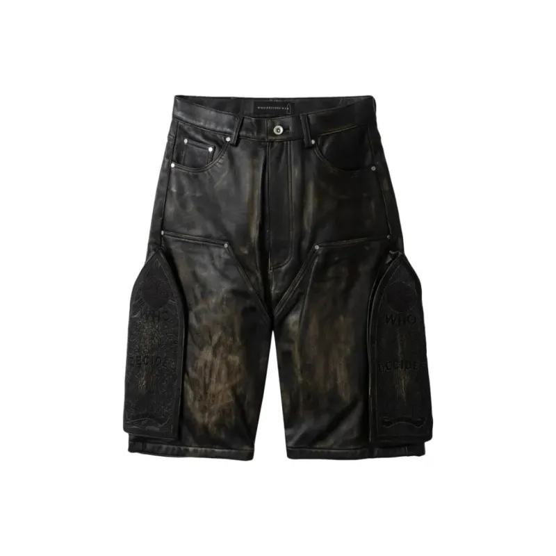 Who Decides War Embroidered Leather Shorts-0