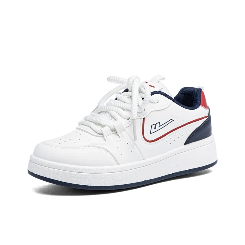 Warrior Cushioning, Abrasion Resistant, Height Increasing Low Top Skateboard Shoes Unisex White Dark Blue Red-1
