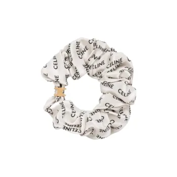 CELINE Silk Fabric Hair Tie Unisex White